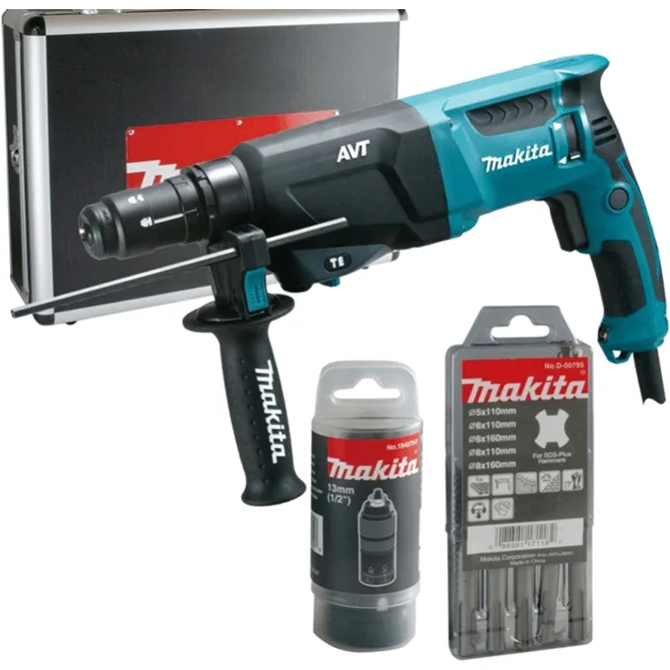 Makita HR2631FT13 Kombi-Hammer für Werkzeugaufnahme SDS-Plus 26 mm, mit Softgriff, im Alukoffer,
