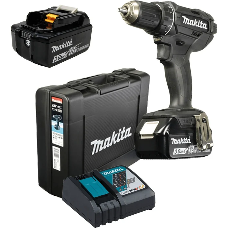 Makita DDF482RFEB Black Edition Akku-Bohrschrauber 18 V 2-Gang Schnellspannbohrfutter, 2 x 3,0 Ah, Ladegerät und Transportkoffer – Bild 1
