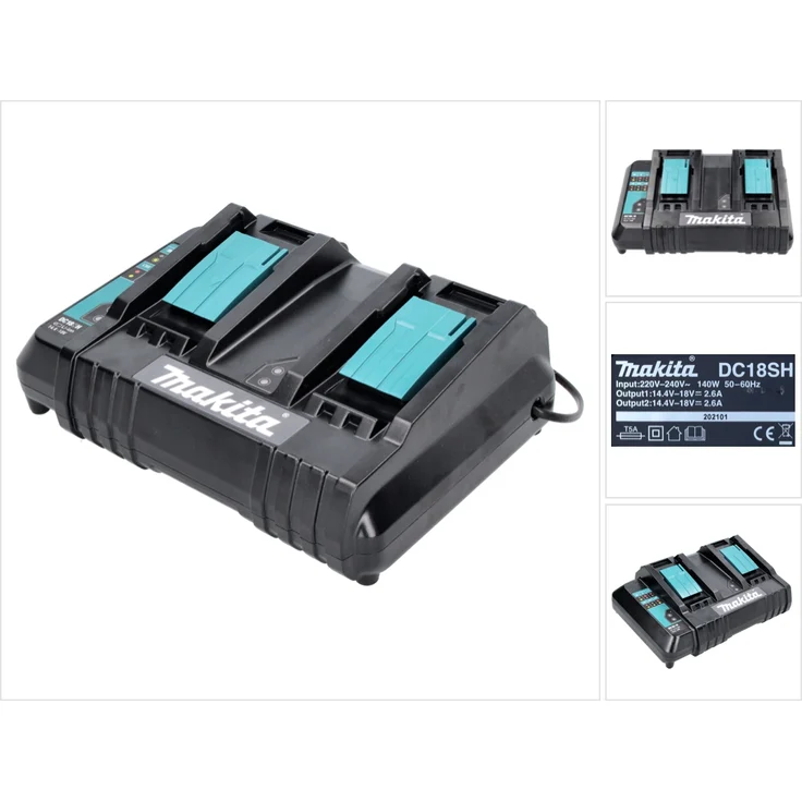 Makita DC18SH Doppelladegerät, gleichzeitiges Aufladen von 14,4 V oder 18 V Akkus der LXT-Serie, 2 m Kabellänge – Bild 4