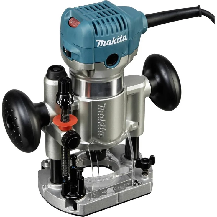 Makita RT0700CX2J Oberfräse und Trimmer Parallelanschlag 6 x 160 mm, 710 Watt Leistung, 8 mm Spannzangenweite, 40 mm Fräskorbhub – Bild 6