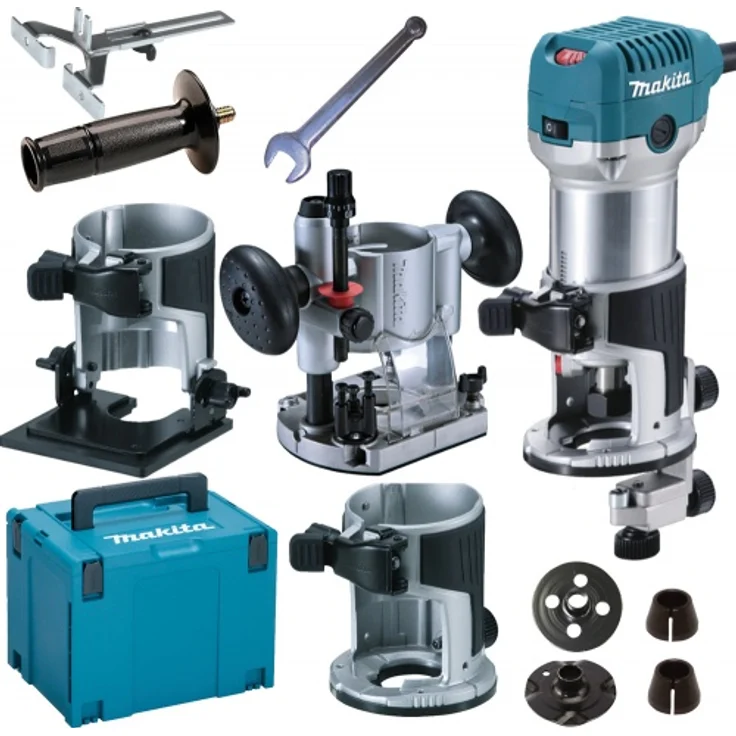 Makita RT0700CX2J Oberfräse und Trimmer Parallelanschlag 6 x 160 mm, 710 Watt Leistung, 8 mm Spannzangenweite, 40 mm Fräskorbhub – Bild 2