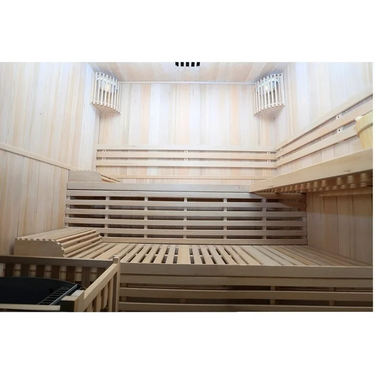 Dewello Finnische Traditionelle Sauna SARNIA 180cm x 140cm inkl. 6 KW Harvia Ofen, inkl. komplettem Zubehör – Bild 4