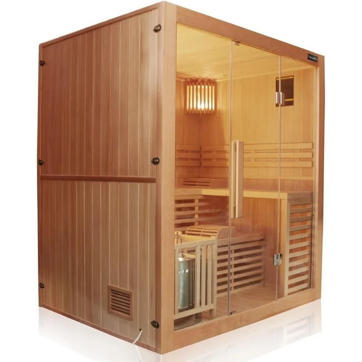 Dewello Finnische Traditionelle Sauna SARNIA 180cm x 140cm inkl. 6 KW Harvia Ofen, inkl. komplettem Zubehör – Bild 2