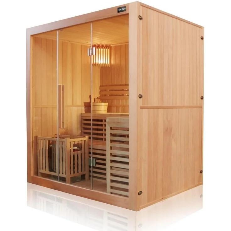 Dewello Finnische Traditionelle Sauna SARNIA 180cm x 140cm inkl. 6 KW Harvia Ofen, inkl. komplettem Zubehör – Bild 3