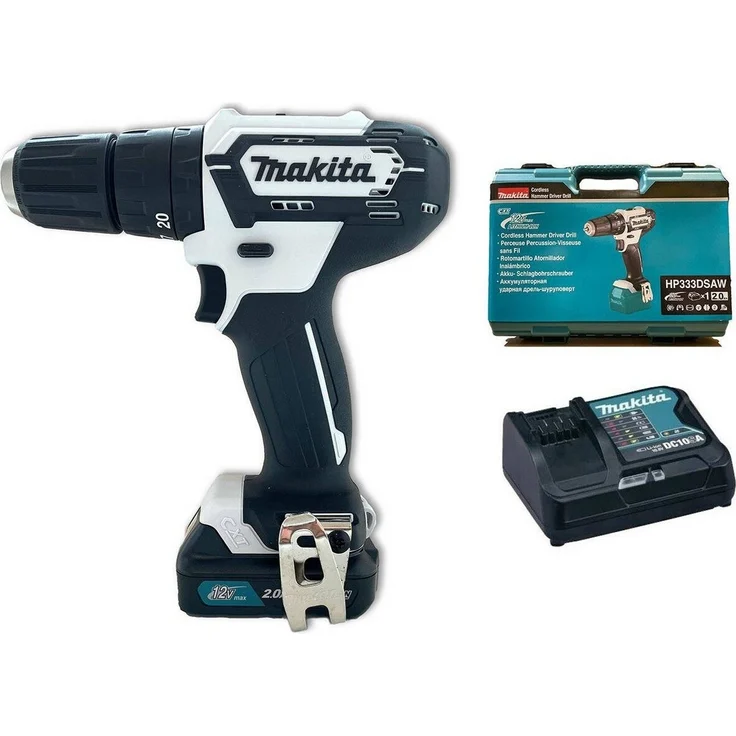 Makita Akku Schlagbohrschrauber HP333DSAW 12V 2 Ah Akku Ladegerät Koffer – Bild 1