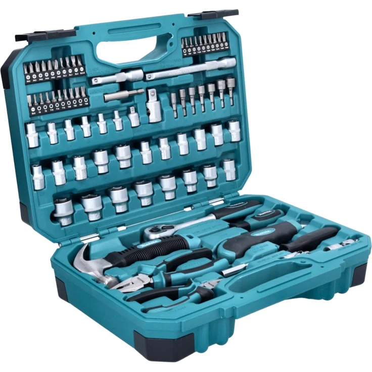Makita Werkzeug-Set E-10899, Chrom Vanadium Stahl, 76tlg. mit Transportkoffer, Hammer, Kombizange und Cuttermesser – Bild 1