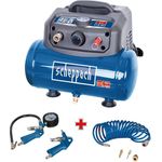 Scheppach Druckluft Kompressor HC06 ölfrei | 6L Kessel | 8 bar Arbeitsdruck | 1200 Watt Leistung | Ansaugleistung 192 L/min | mobil & kompakt Luftkompressor | inkl. 6-tlg. Zubehörset