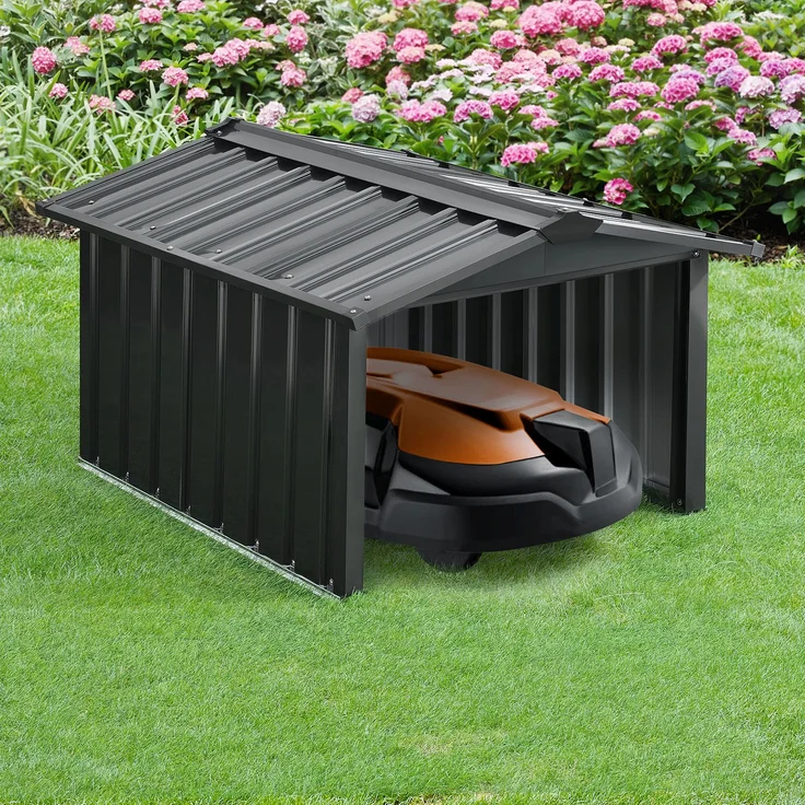 Juskys Mähroboter Garage MGMT1 mit Satteldach, anthrazit, Metall, 86 × 98 × 63 cm, Sonnen- und Regenschutz, anthrazit – Bild 3