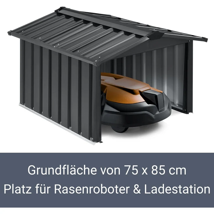 Juskys Mähroboter Garage MGMT1 mit Satteldach, anthrazit, Metall, 86 × 98 × 63 cm, Sonnen- und Regenschutz, anthrazit – Bild 6