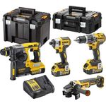 DeWalt 18V Akku-Kombopack Elektrowerkzeug-Set DCK422P3T (Schlagbohrschrauber, Schlagschrauber, Bohrhammer, Winkelschleifer)