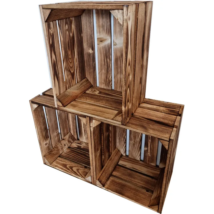 Obstkiste Holzkiste Weinkiste 38 x 25 x 25 cm 3er SET Geflammt