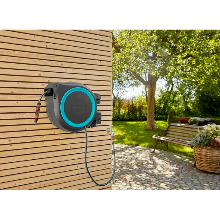 GARDENA Wand-Schlauchbox RollUp M/L 18620-20 25 Meter Schlauchlänge türkis Kunststoff 18620-20 180° schwenkbar frostsicher, UV-beständig – Bild 3