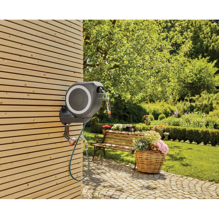 GARDENA Wand-Schlauchbox RollUp S 18602-20 15 Meter Schlauchlänge weiß Kunststoff 18602-20 180° schwenkbar frostsicher, UV-beständig – Bild 3