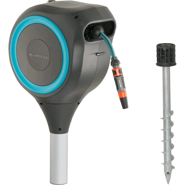 GARDENA Garten-Schlauchbox RollUp S 18604-20, 15 Meter Schlauchlänge, türkis, stehend, 360° drehbar 18604-20 UV-beständig, frostsicher – Bild 1