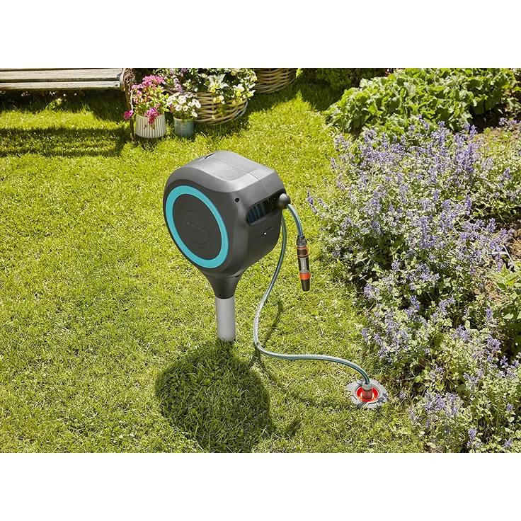 GARDENA Garten-Schlauchbox RollUp S 18604-20, 15 Meter Schlauchlänge, türkis, stehend, 360° drehbar 18604-20 UV-beständig, frostsicher – Bild 4