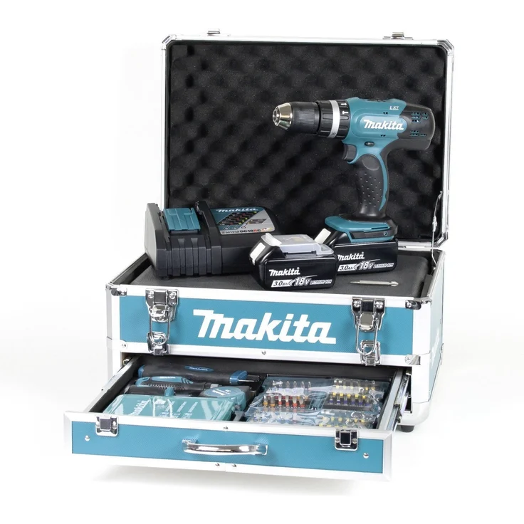 Makita DHP453RFX2 Akku-Schlagbohrschrauber blau-schwarz,18 V 2 x 3,0 Ah im Alukoffer,96-tlg. Zubehörset – Bild 7