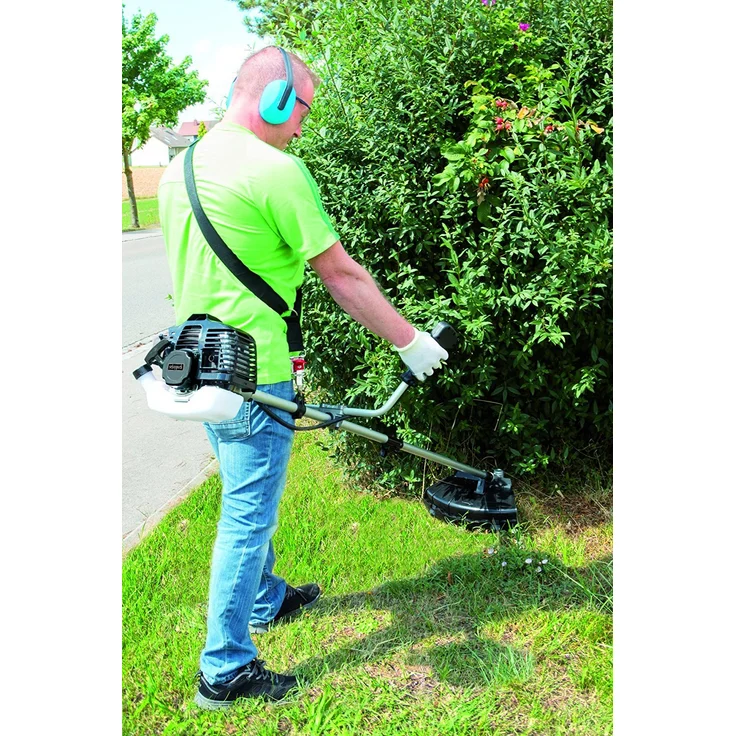 Scheppach Benzin-Motorsense BCH3300PB 1,22 PS - mit Doppelfaden, 3-Messer-Blatt und Schultergurt, inkl. 2 Spule – Bild 3