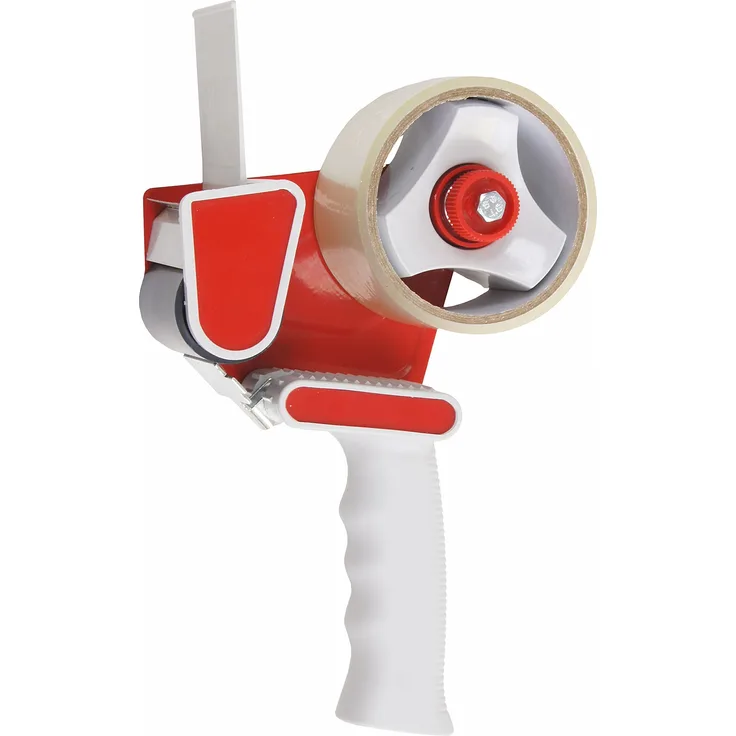 Con:P Klebebandabroller - für Klebebänder bis 50 mm Breite - mit Rollenbremse & Zackenmesser - Inklusive 1 Rolle Paketklebeband - Ergonomisch geformter Griff - Handabroller - Paketbandabroller-B22301