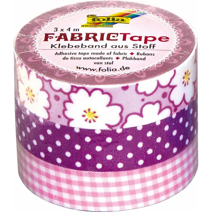 folia 27303 - Fabric Tape, Klebeband aus Stoff Rosatöne, 3er Set - ideal zum Verzieren und Dekorieren