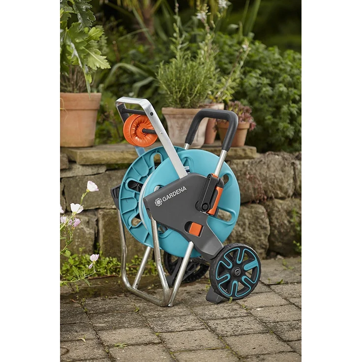 GARDENA Schlauchwagen CleverRoll M Easy: Schlauchwagen mit bis zu 60 m Kapazität, besonders standfest, mit komfortabler Schlauchführung in robustem Metallrahmen, Nachtropfstopp, werkzeuglose Montage (18515-20) – Bild 3