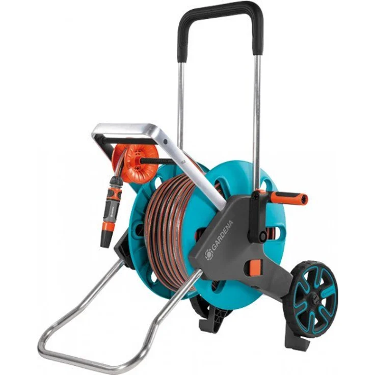 GARDENA Schlauchwagen CleverRoll M Easy Set bis zu 60 m Schlauchkapazität, inklusive 20 m Schlauch 13 mm (18517-20) besonders standfest, mit komfortabler Schlauchführung in robustem Metallrahmen, Nachtropfstopp – Bild 1