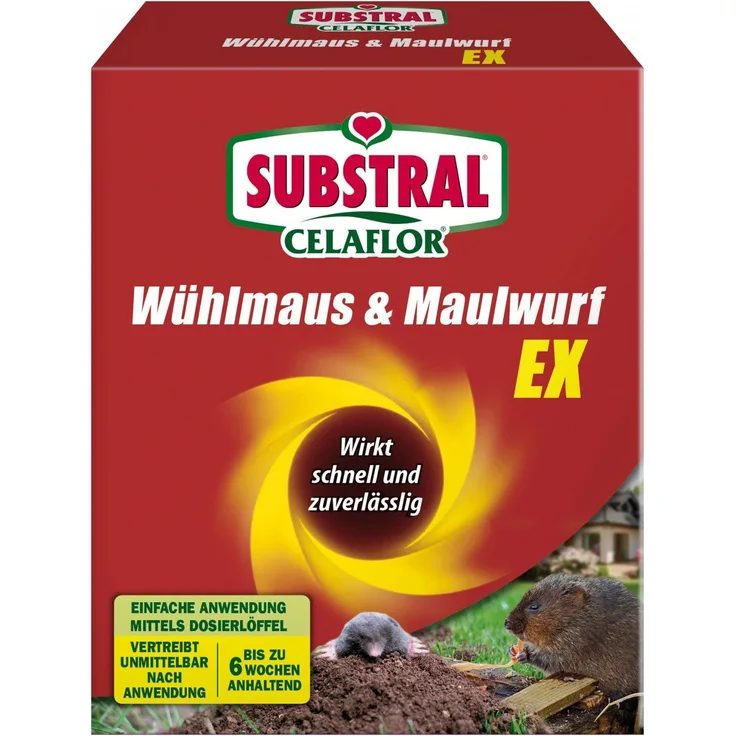 Substral Celaflor Wühlmaus & Maulwurf Ex Stop, Vertreiber Granulat gegen Wühlmäuse und Maulwürfe mit Sofortwirkung, Bekämpfung ohne Gift, 150g