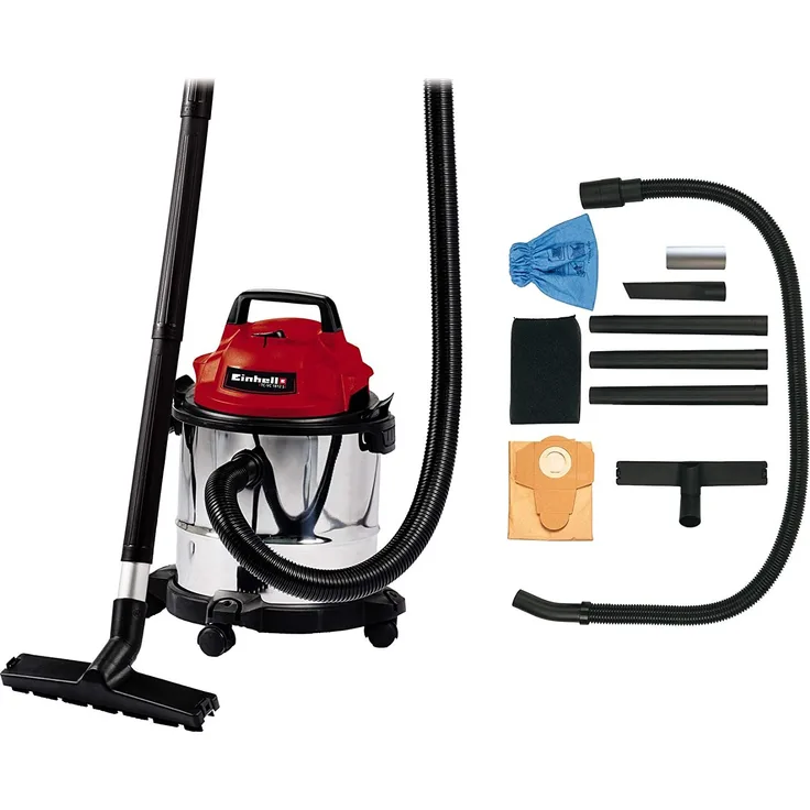 Einhell Nass-Trockensauger TC-VC 1812 S, 1250 W, 180 mbar, 12 l, Edelstahlbehälter, umfangreiches Zubehör Beutel - beutellos 12 Liter