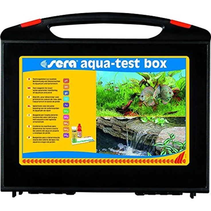 sera 04003 aqua-test box () - Wasser testen für Fortgeschrittene pH, GH, KH, NH3-NH4, NO2,NO3, PO4, Fe und Cl - schnell, genau, professionell – Bild 1
