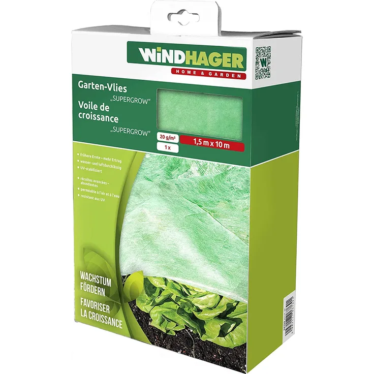Windhager Garten-Vlies SUPERGROW, Wachstumsvlies für optimalen Austausch von Wärme und Feuchtigkeit, 1,5 x 10 m, 20 g-m², 06769