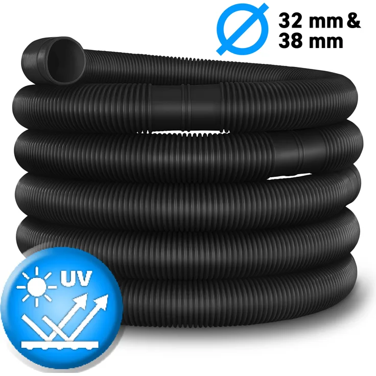 tillvex Poolschlauch 10m - Ø 32mm Schwarz Schwimmbadschlauch Saugschlauch Solarschlauch
