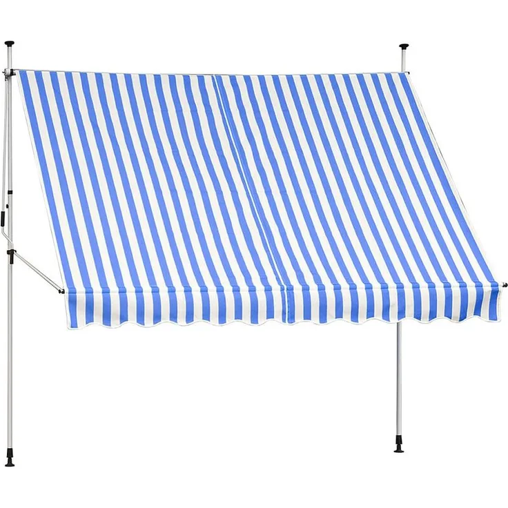 Klemmmarkise Balkon Markise Sonnenschutz Terasse Fenstermarkise Balkonmarkise Sonnensegel Windschutz Balkon Rollo - 300 x 120 cm - Blau - Weiß mit