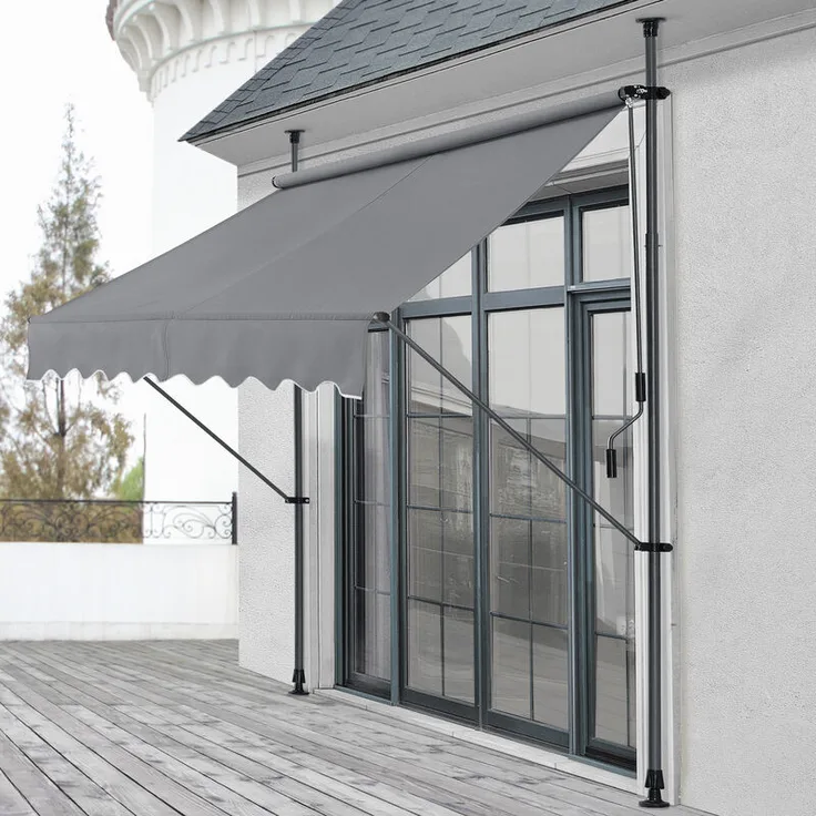 Pro.tec - Klemmmarkise 200x120x200-300cm ohne Bohren Mittelgrau
