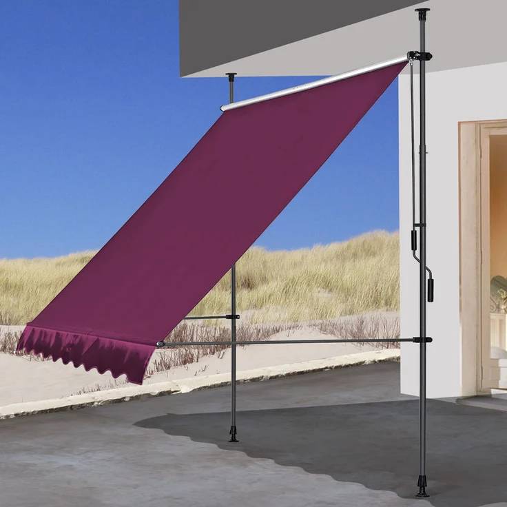 Klemmmarkise 200x130cm Bordeaux Balkonmarkise Sonnenschutz Terrassenüberdachung Höhenverstellbar von 200-290cm Markise Balkon ohne Bohren – Bild 1