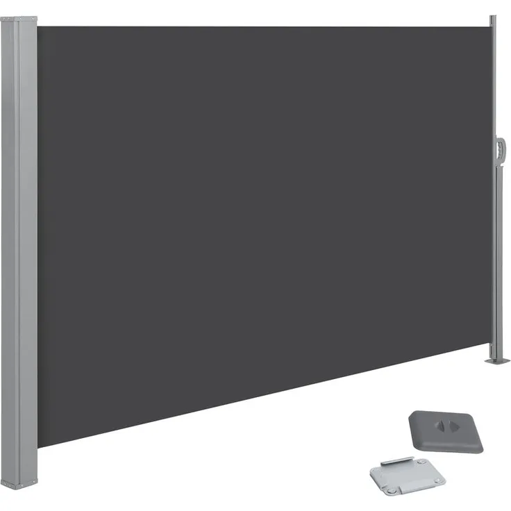 Seitenmarkise, ausziehbar, 200 x 400 cm (H x L), Sichtschutz, Sonnenschutz, Seitenrollo, für Balkon, Terrasse, Garten, rauchgrau GSA204G02 - Rauchgrau