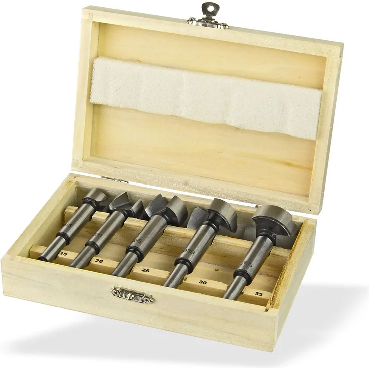 Forstnerbohrer Holzbohrer 5tlg. Astlochbohrer Bohrer Set Durchmesser 15-35mm im Holzkasten