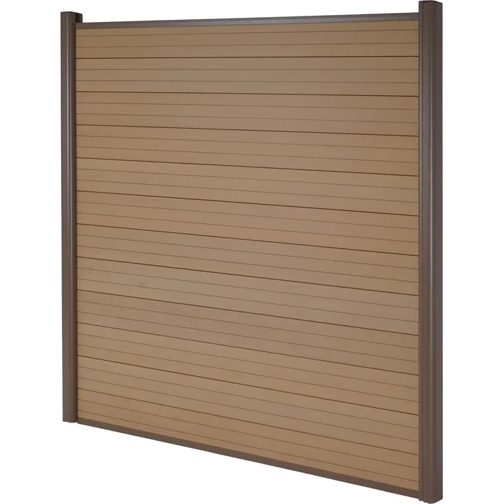 WPC-Sichtschutz Sarthe, Windschutz Zaun, Alu-Pfosten ~ Basiselement, 1,90m teak