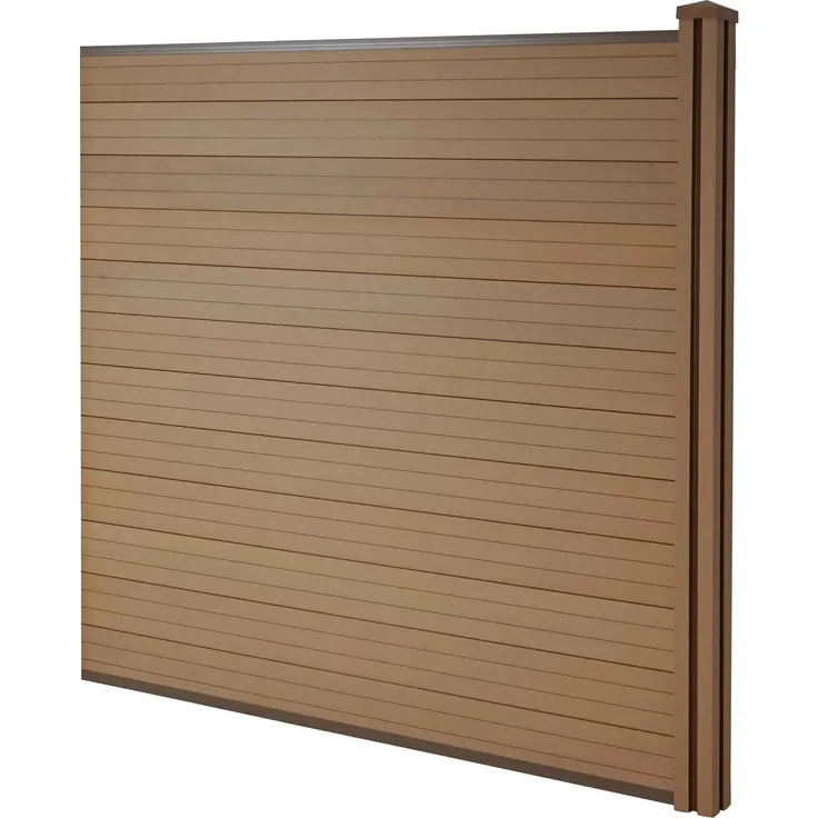 WPC-Sichtschutz Sarthe, Windschutz Zaun, WPC-Pfosten ~ Erweiterungselement, 1,88m teak