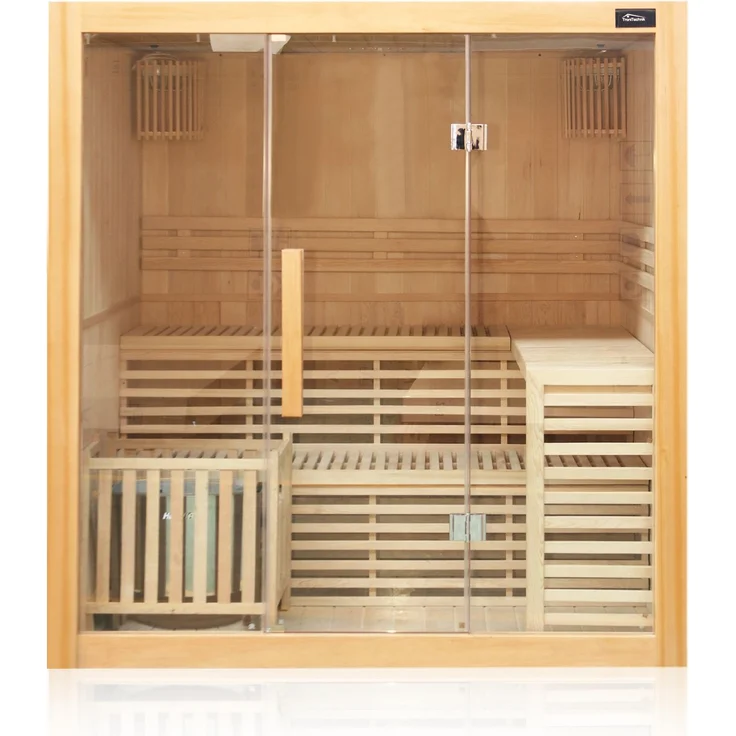 Dewello Finnische Traditionelle Sauna SARNIA 180cm x 140cm inkl. 6 KW Harvia Ofen, inkl. komplettem Zubehör – Bild 1