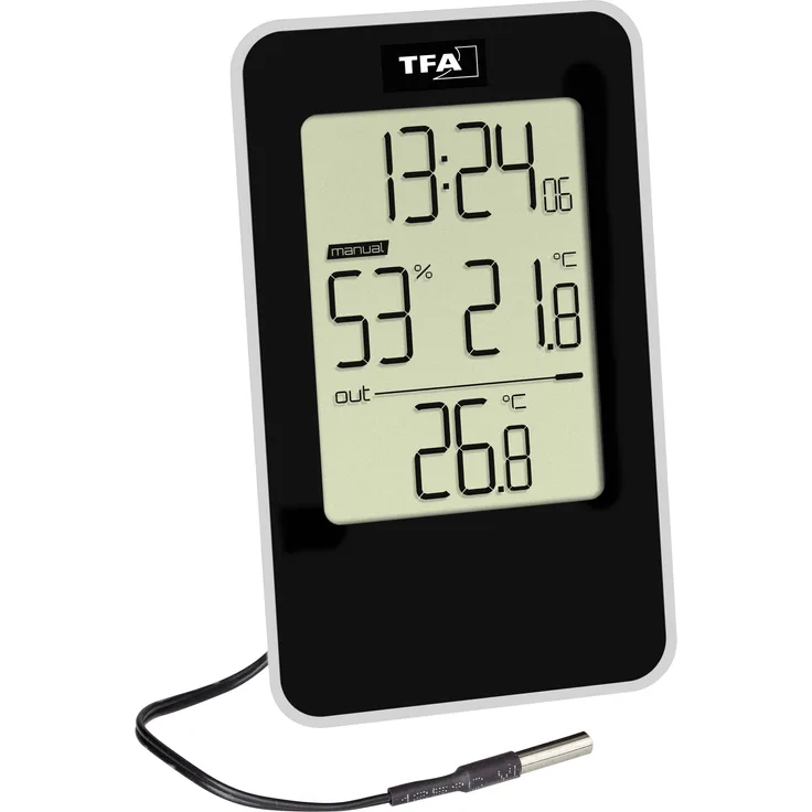 TFA 30.5048.01 Digitales Thermo-Hygrometer ohne Batterie schwarz, FE-TFA
