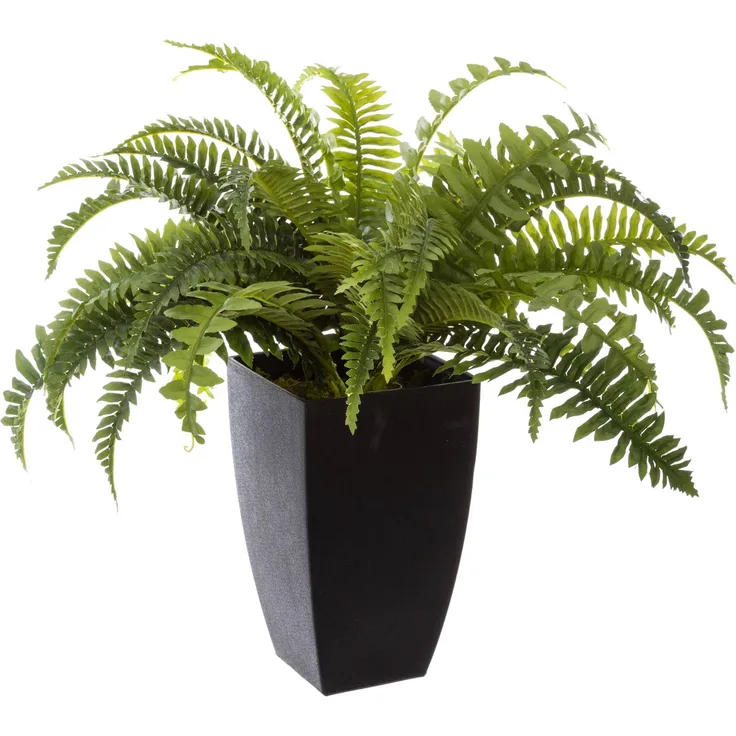 Kunstpflanze im schwarzem Übertopf, H. 55 cm, Kunstfarn