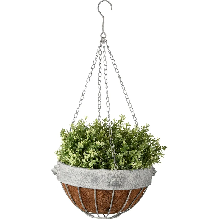 Esschert Design Hänge Topf Blumenampel 26cm Kokoseinlage grau Metall Löwe Pflanz