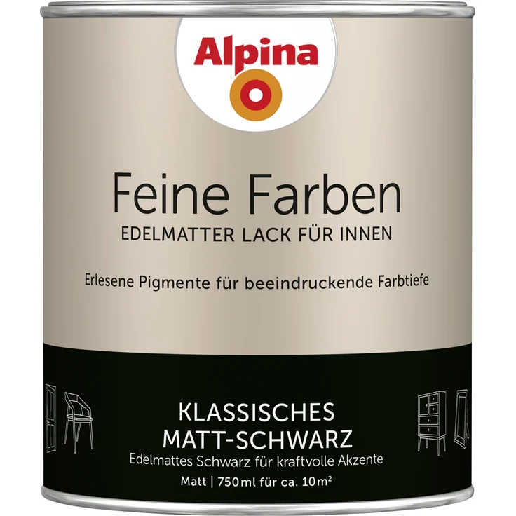 Alpina Feine Farben Lack Klassisches Matt-Schwarz Edelmatt für Innen schnelltrocknend, geeignet für Kinderspielzeug, abriebfest, überstreichbar, kratzfest, blockfest, strapazierfähig – Bild 1