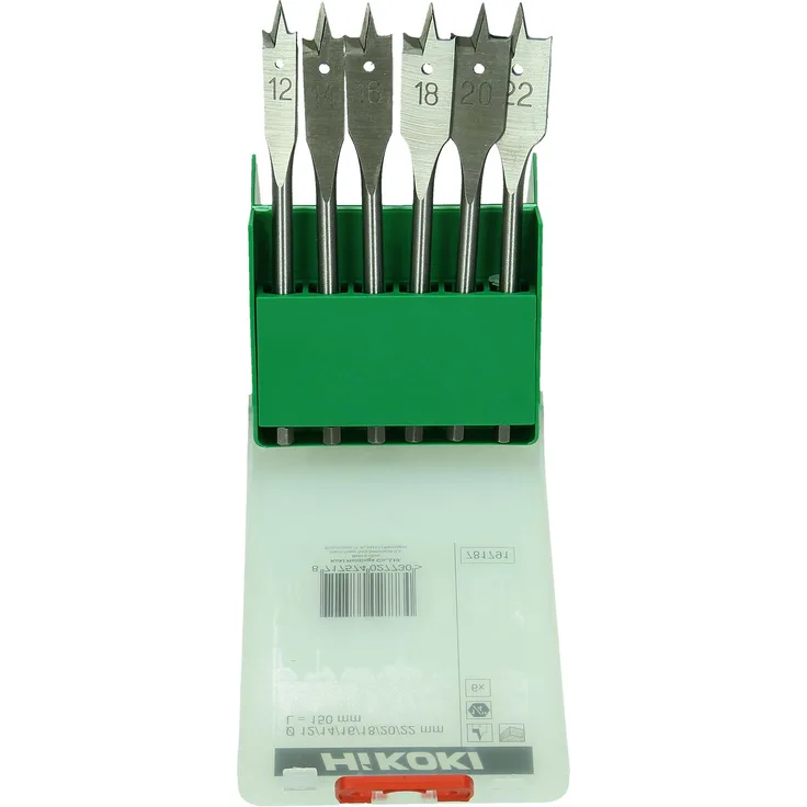 Hikoki Holz-Flachbohrer-Set 781791 Flachfräsbohrer für alle Holzarten, Zentrierspitze, 6-teilig