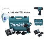 Makita HP 333 DWAE Akku Schlagbohrschrauber 12 V 30 Nm 2x Akku 2,0 Ah Ladegerät 1x FFP2 Maske Koffer - Preisvergleich