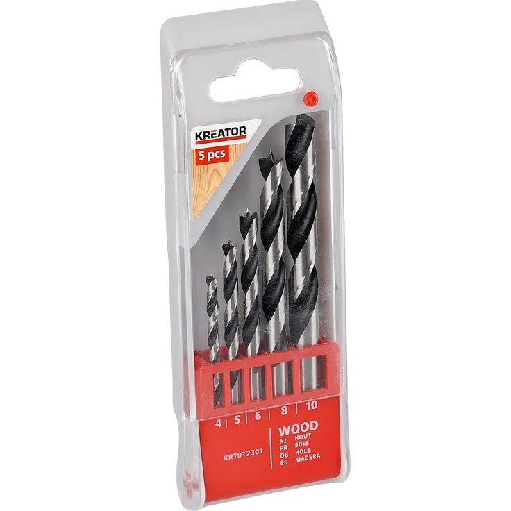 Kreator Bohrerset 5-teilig Holz Bohrer - verschiedene Größen 4-10 mm Stahl