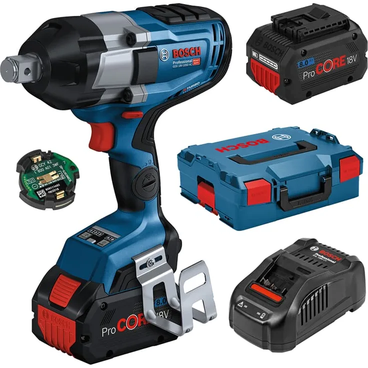 Bosch Professional GDS 18V-1050 HC Akku-Drehschlagschrauber BITURBO Anziehmoment 1050 Nm Losbrechmoment 1700 Nm 2x Akku PC 8.0Ah + GCY42 L-Boxx