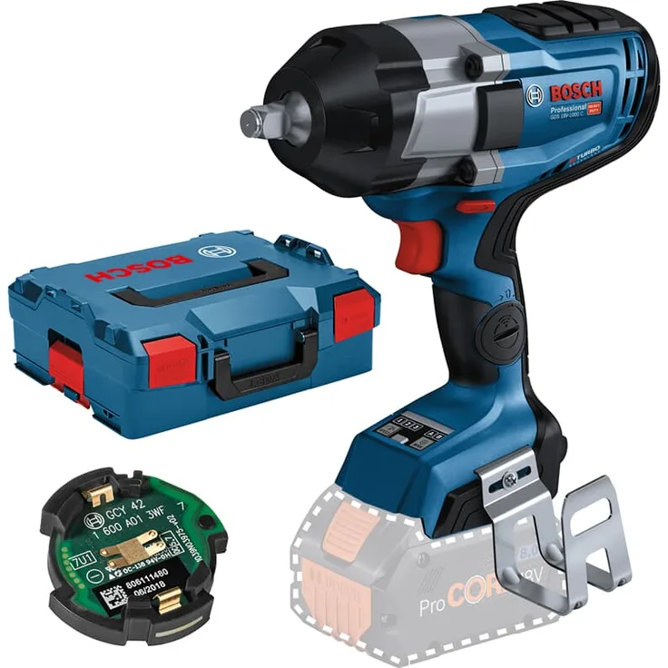 Bosch Professional GDS 18V-1000 C Akku-Drehschlagschrauber BITURBO Anziehmoment 1000 Nm Losbrechmoment 1600 Nm ohne Akku & Lader, inkl. GCY 42 & L-BOXX 136