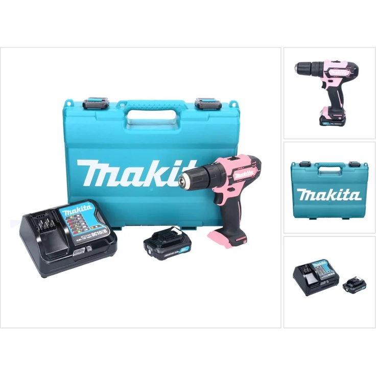 Makita HP 333 DSAP Akku Schlagbohrschrauber 12 V 30 Nm rosa 1x Akku 2,0 Ah Ladegerät Koffer