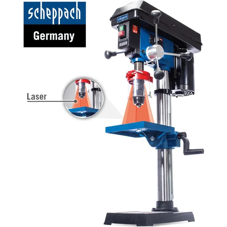 Scheppach Profi-Säulenbohrmaschine DP19Vario Tischbohrmaschine | Variable Drehzahl | Bohrfutterspannbereich von 1,5 bis 16mm | 550W | für Holz, Metall und Kunststoff | Laser & Digitale Drehzahlanzeige – Bild 1