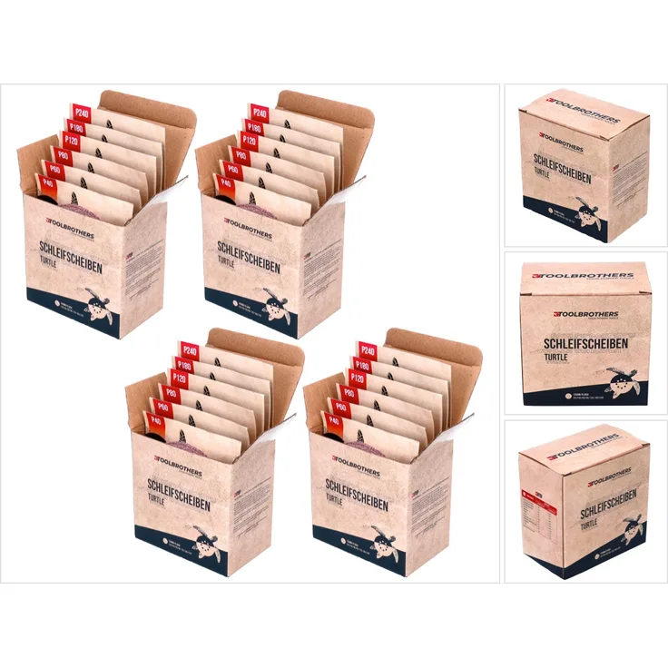 Toolbrothers TURTLE Schleifset SET 125mm Klett 8 Loch je 40x P40 / P60 / P80 / P120 / P180 / 240 für Hartholz, Weichholz, Lack, Stein, Stahl, Aluminium, Furnier